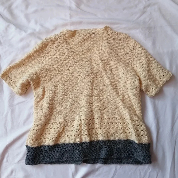 Vintage Scalloped Knit Short Sleeve Button Cardigan Cottage Grandma Small - Picture 14 of 16